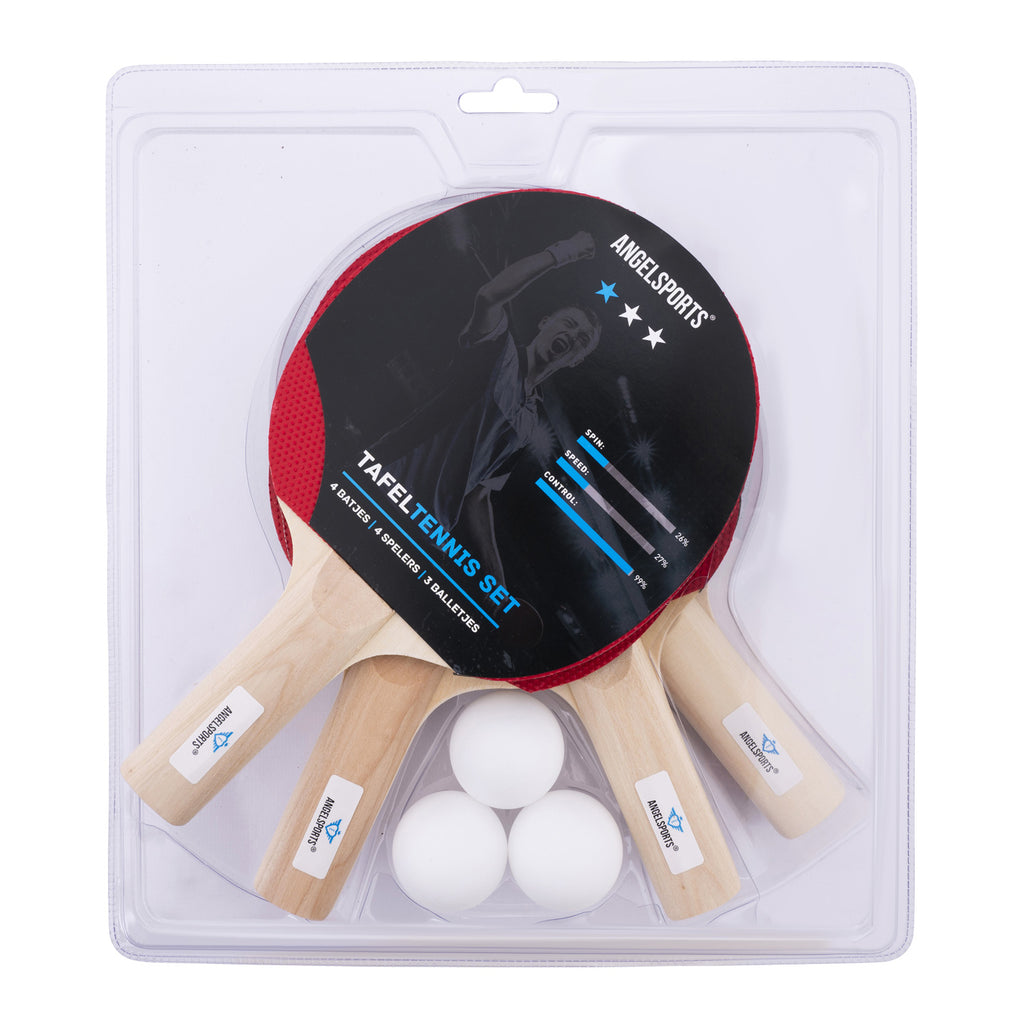 Engelhart tafeltennisset 4x 1-ster bat + 3 ballen