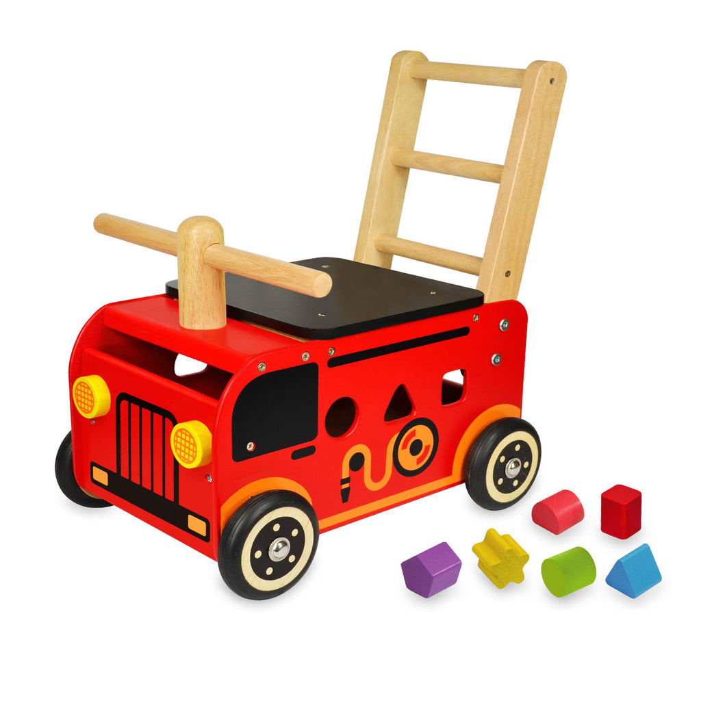 Ich bin der Spielzeug-Feuerwehr-Lauflernwagen und Schiebewagen