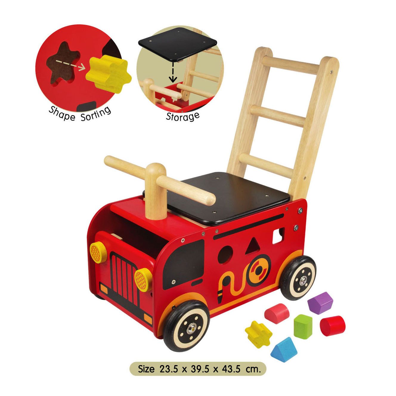 Ich bin der Spielzeug-Feuerwehr-Lauflernwagen und Schiebewagen