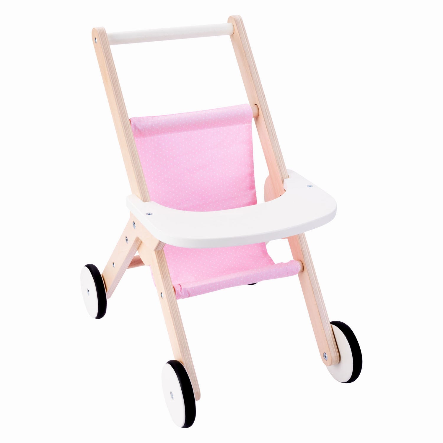 Puppenwagen aus Holz, rosa
