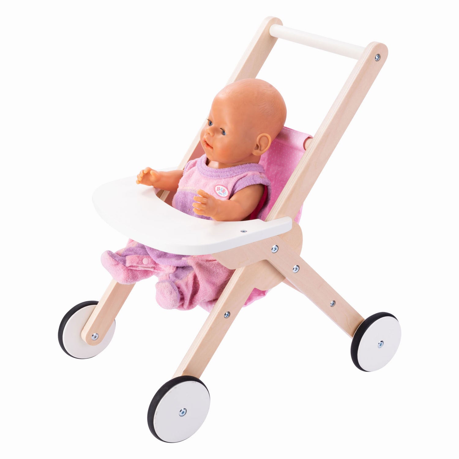 Angel toys houten poppenwandelwagen roze