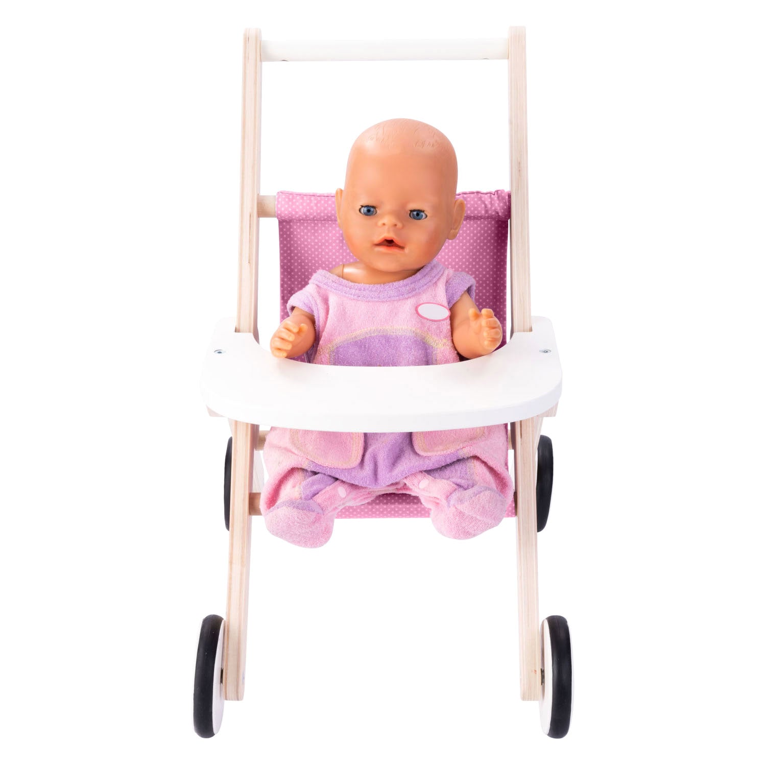 Puppenwagen aus Holz, rosa