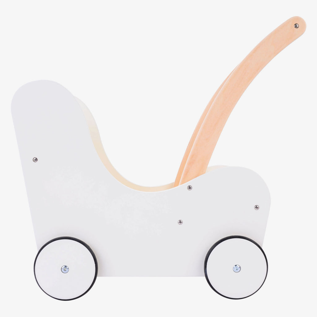 Puppenwagen aus Holz, rosa-weiß