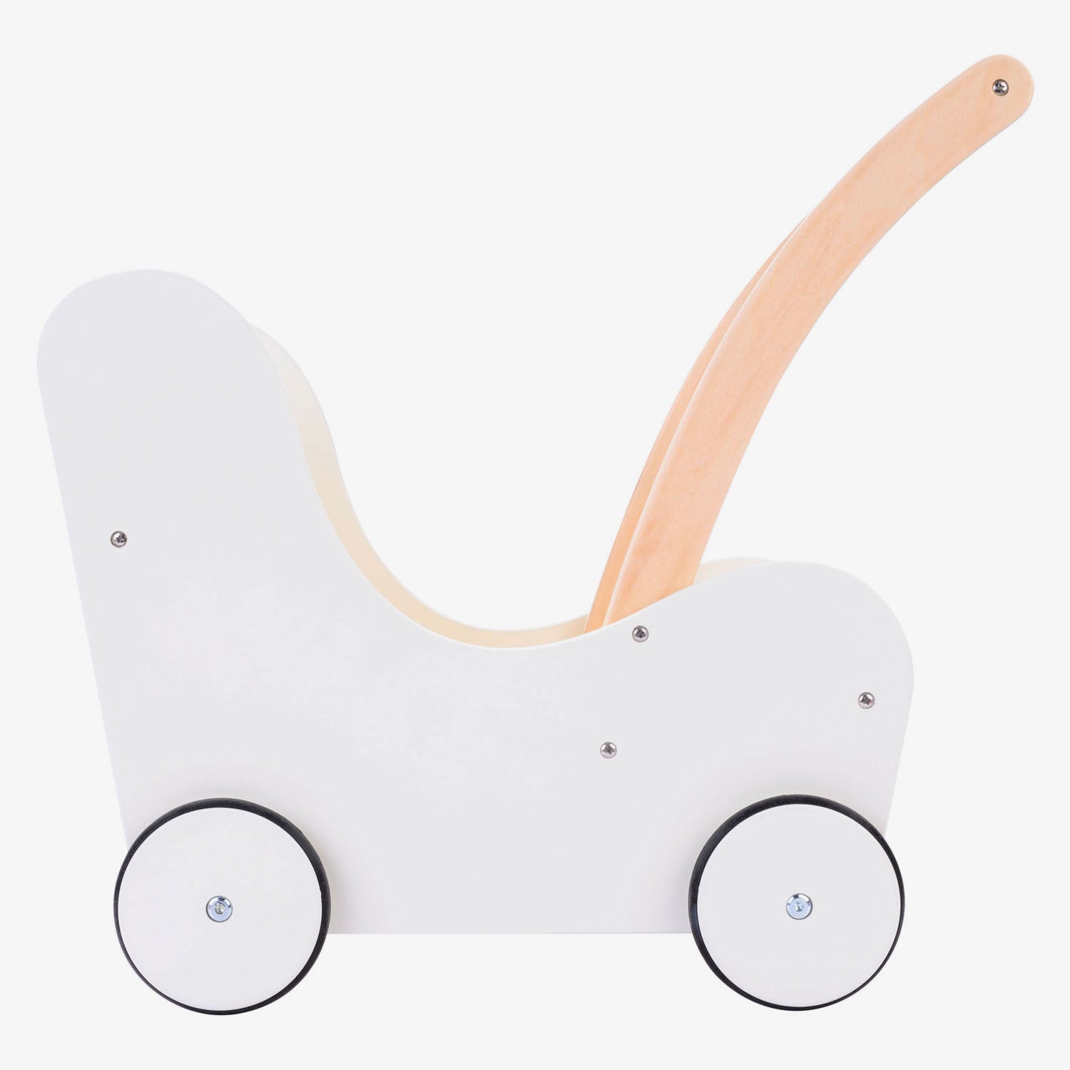 Puppenwagen aus Holz, rosa-weiß