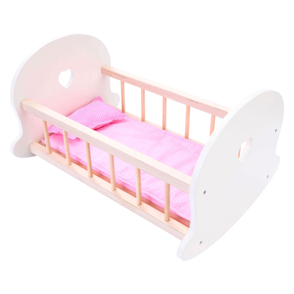 Longfield poppenbedje schommelwieg, roze wit