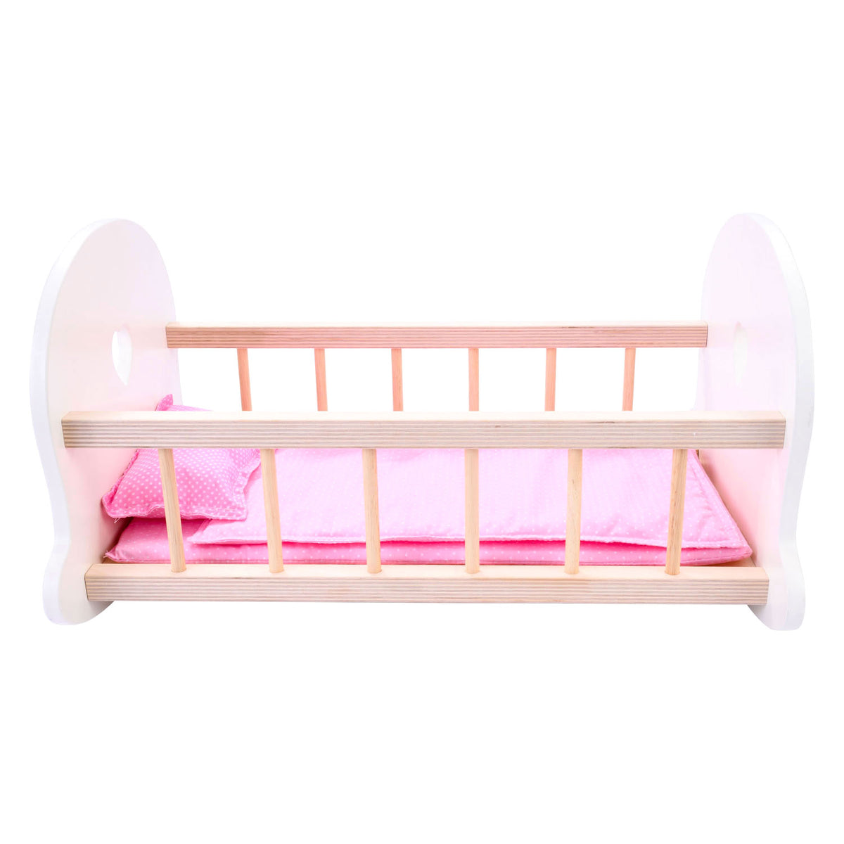 Poppenbedje schommelwieg, roze wit