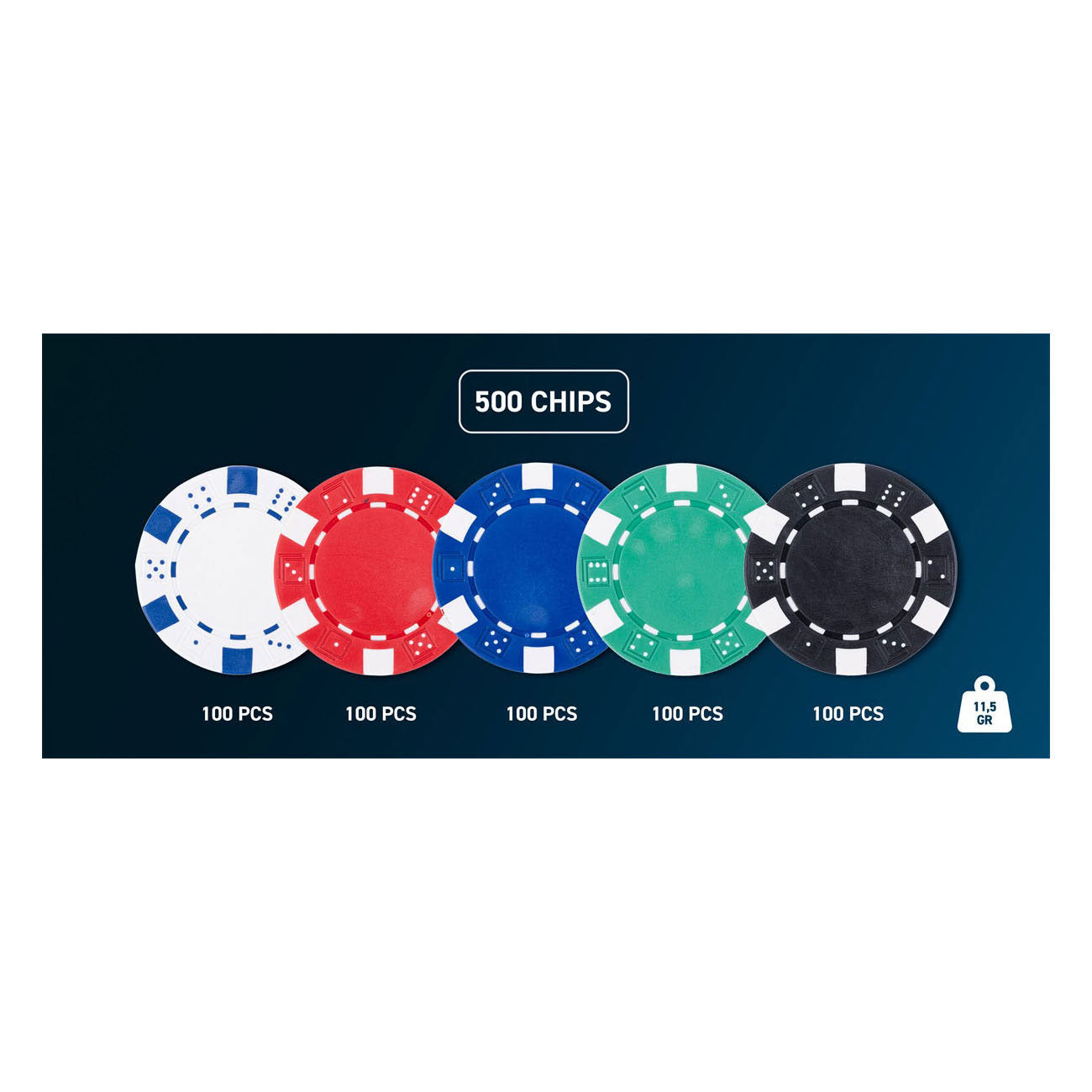 Longfield pokerset in zilveren koffer - 500 chips 11,5gr.