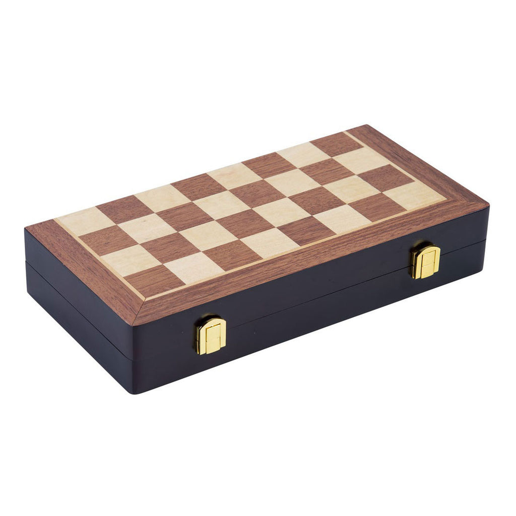 Engelhart schaakspel deluxe inklapbaar – houten schaakset van essenhout – luxe bruin schaakbord 30 x 30 x 5,5 cm – opklapbaar compact –