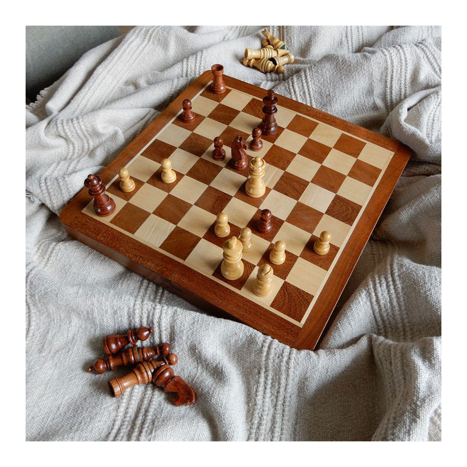 Engelhart essenhouten schaakspel opklapbaar - 38,5x38,5x5,8cm