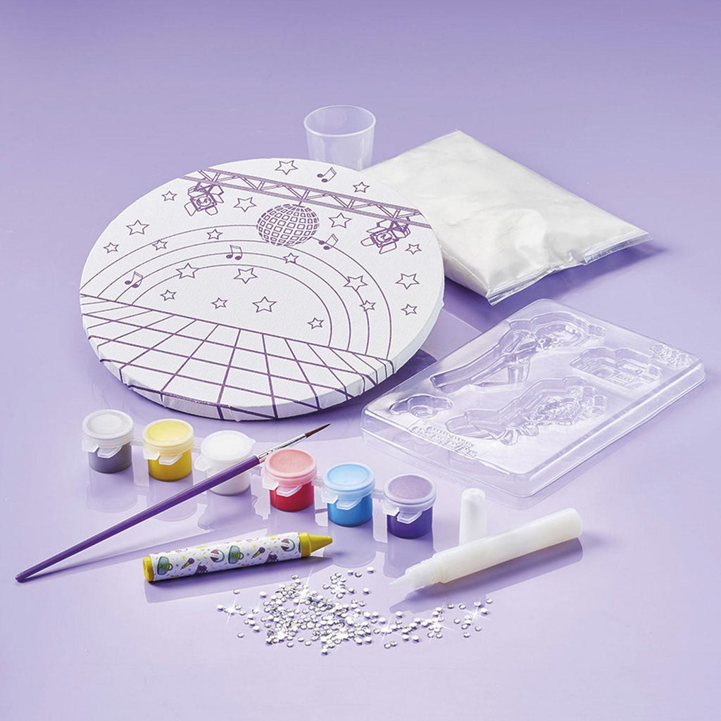 Totum knutselkoffer disco dans canvas schilderijtje maken - speelgoed meisjes - knutselen met gips home deco