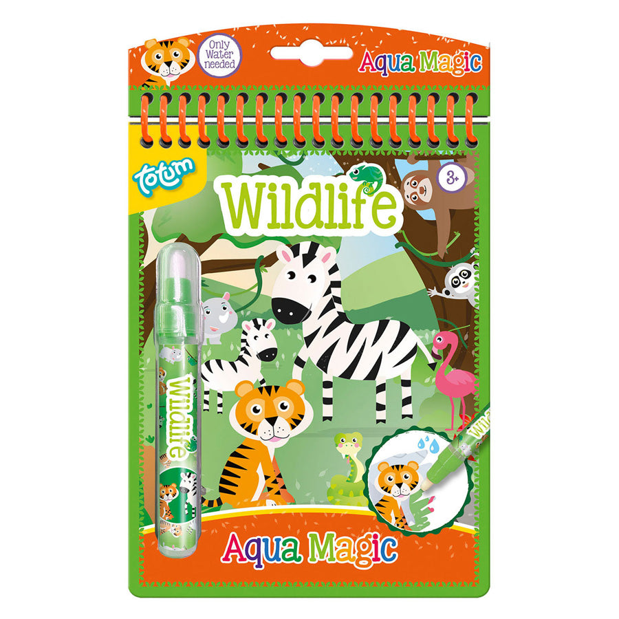 Totum junior magisch water kleurboekje wildlife wilde dieren - aqua magic herbruikbaar tekenboekje 16 x 21 cm peuter educatief speelgoed junior