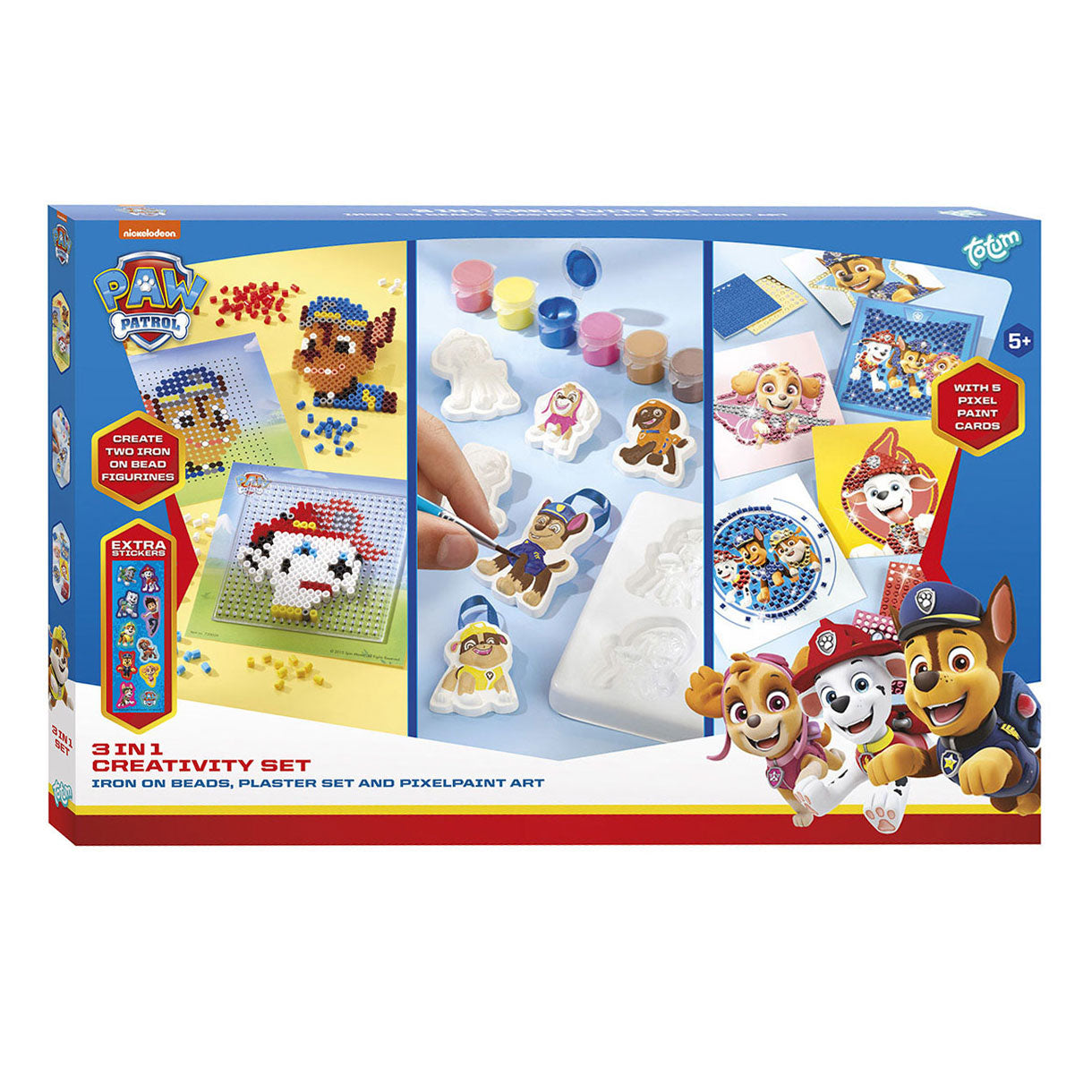 Totum 3-in-1 Paw Patrol Bügelbild-, Gipsabguss- und Pixelkunst-Bastelset