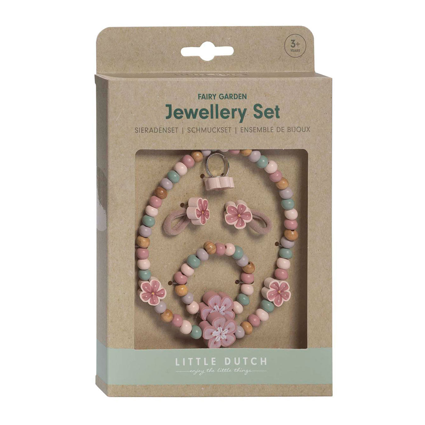 Kleines holländisches Schmuckset aus Holz, Blumen, 4-teilig.