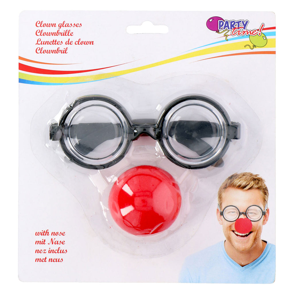 Edco party casa clown bril met neus - clown accessoire feest - verkleed bril clown - carnaval - zwart en rood