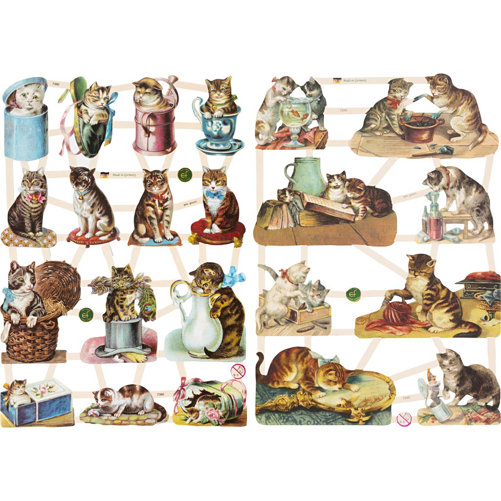 Vintage plaatjes, katten, vel 16,5x23,5 cm, 2 vel 1 doos