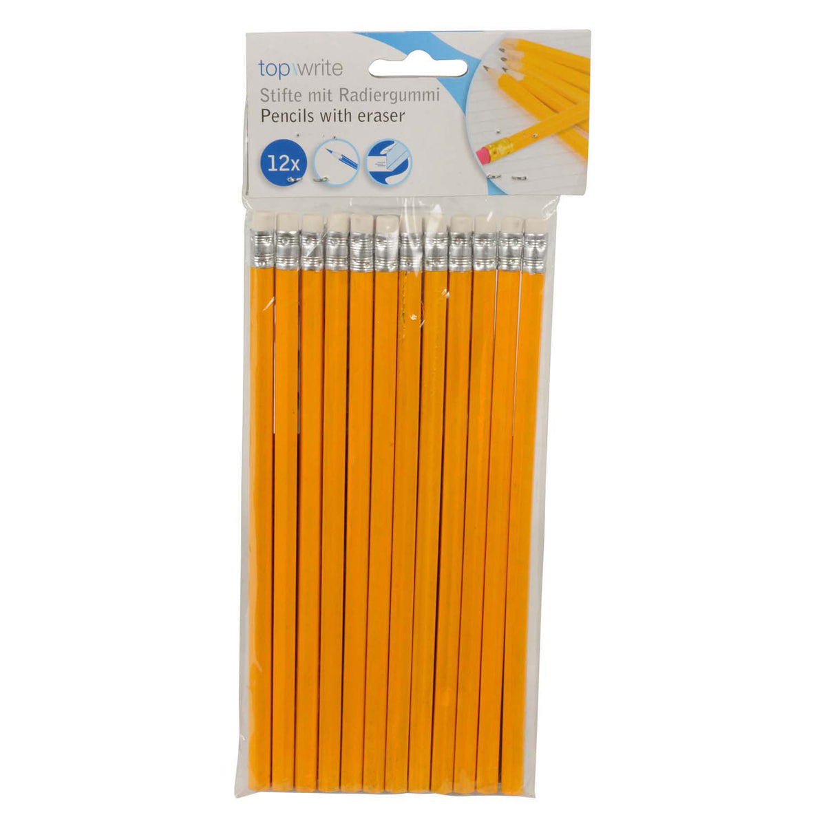 Bleistift und Radiergummi HB, 12 Stück.