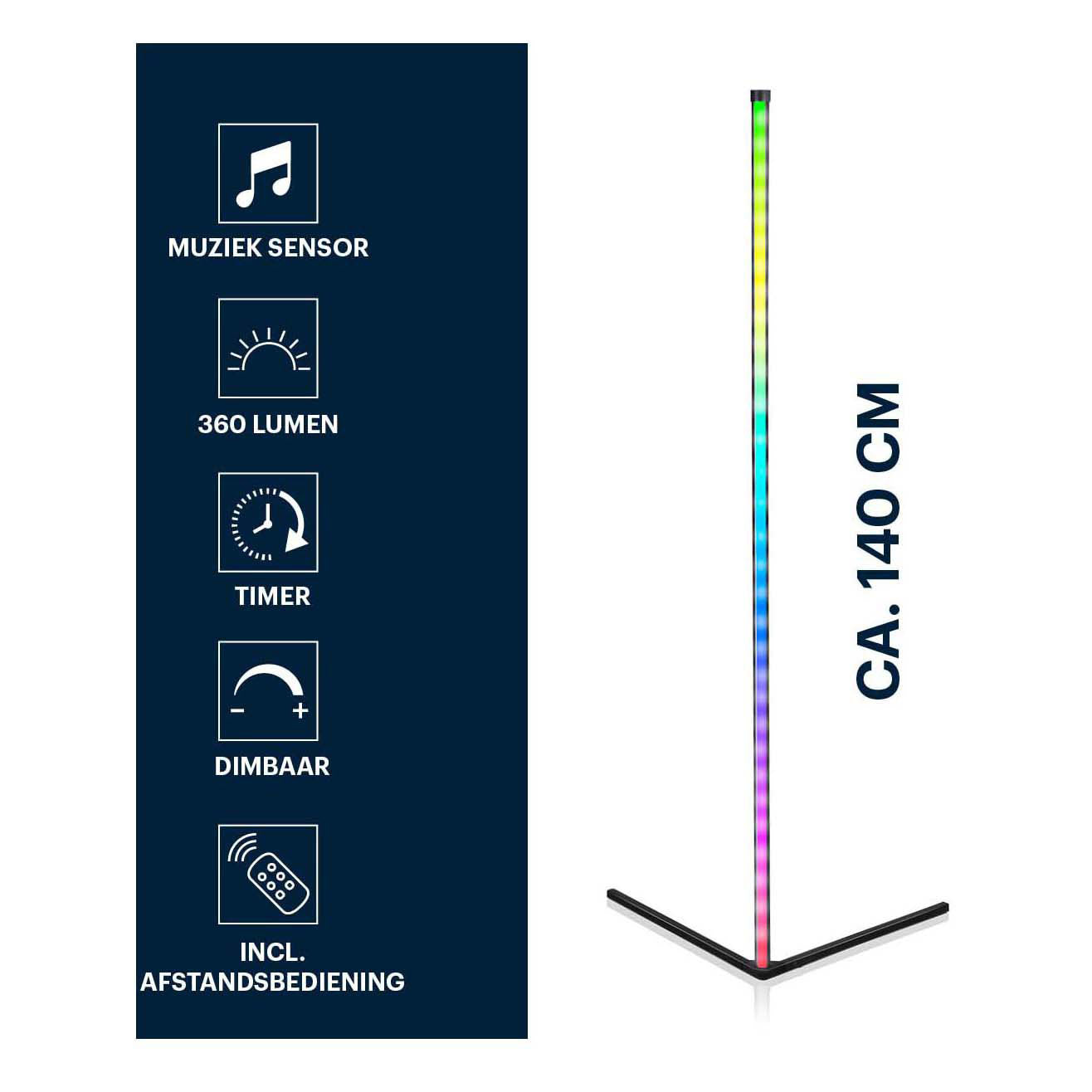 Grundig LED-Eckleuchte mit Fernbedienung, 140 cm