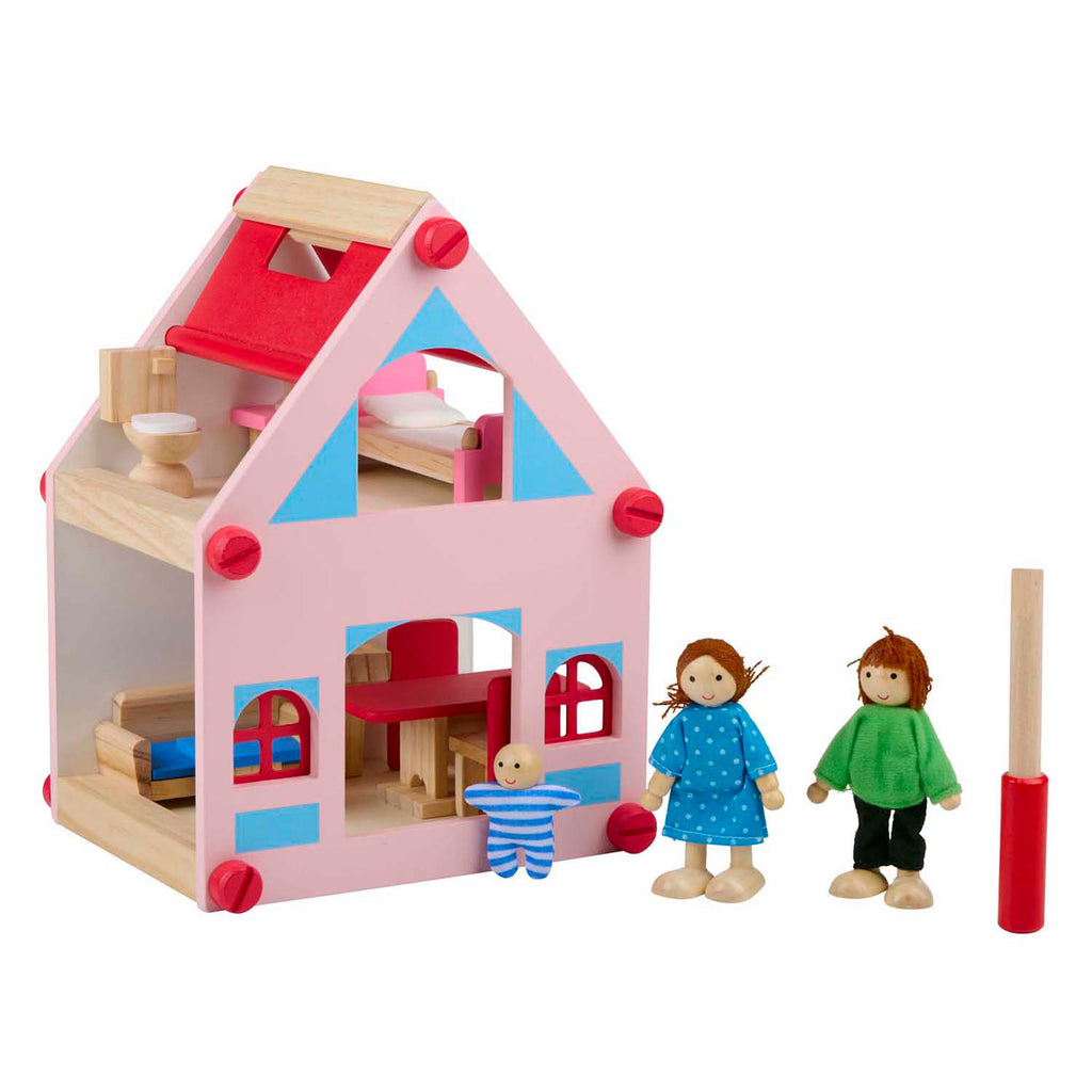 Puppenhaus aus Holz mit Zubehör, 30-teilig.