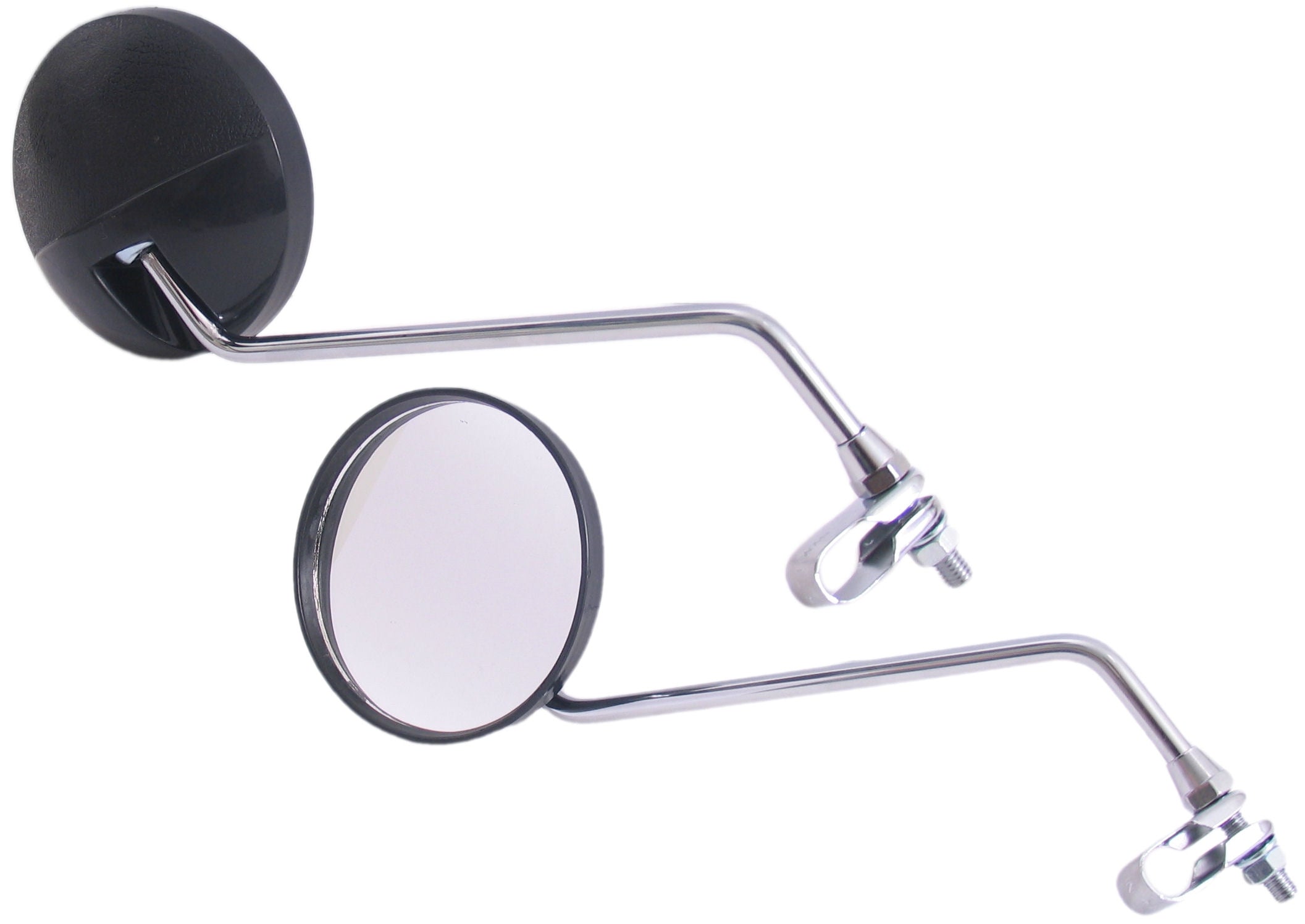 Edge spiegelset met klem m8 met helder glas - ronde vorm - zwart chroom