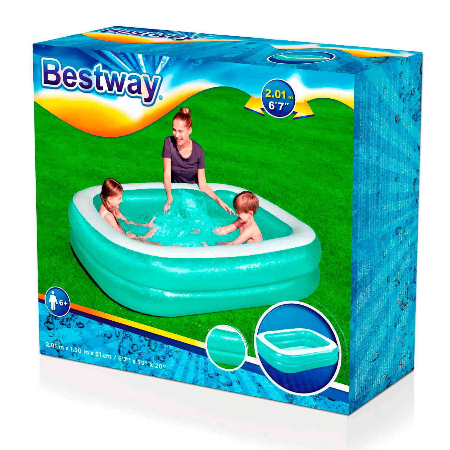 Bestway - vierkant opblaasbaar zwembad - 201x150x51 cm - 450l