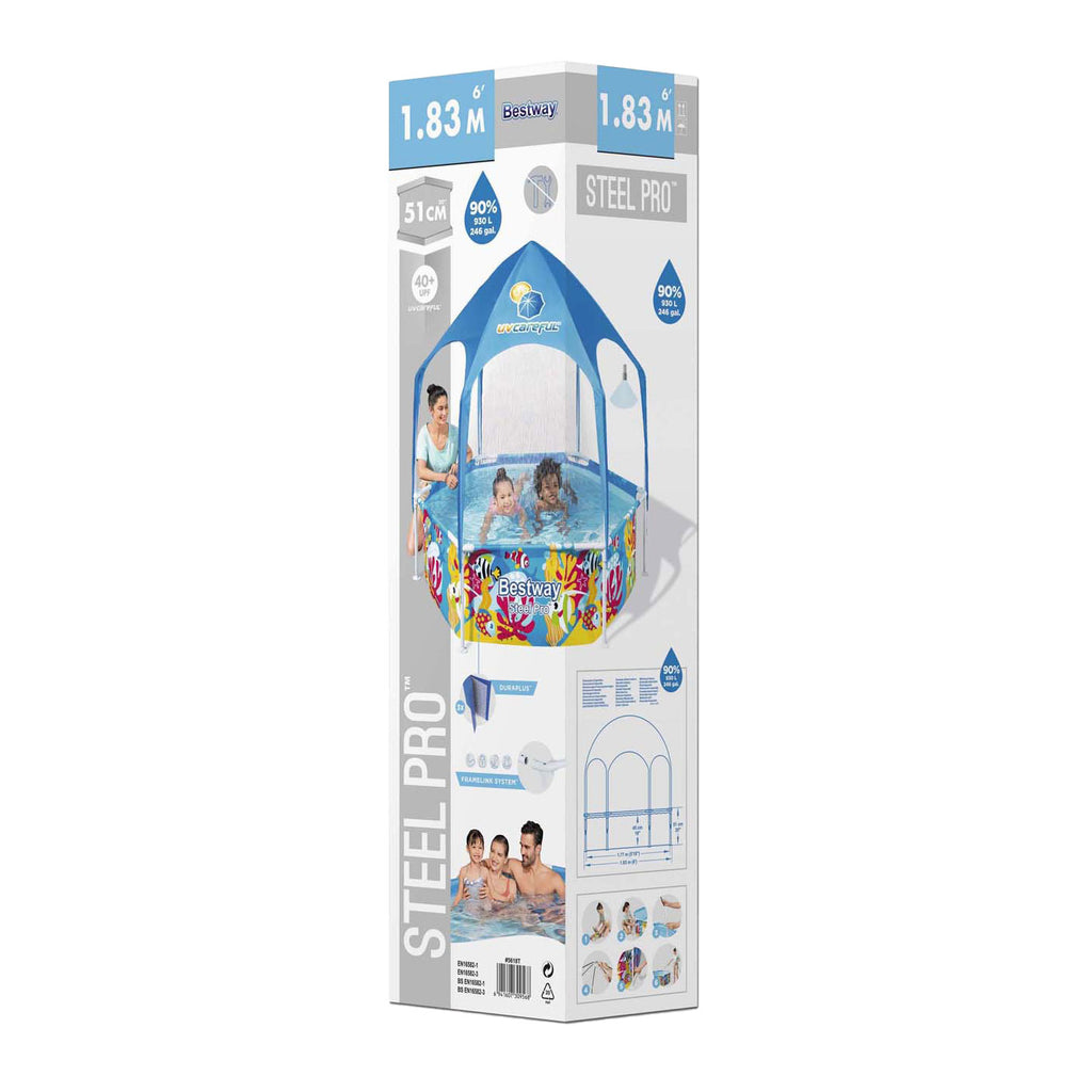 Bestway my first frame zwembad splash-in-shade play rond met uv zonnescherm, 183cm