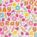 Inpakpapier, snoep, fruit en donuts, b: 50 cm, 80 gr, licht turquoise, 100 m 1 rol