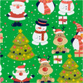 Inpakpapier, kerstman, kerstboom, kerstcadeau, rendier, sneeuwpop en pinguïn, b: 50 cm, 80 gr, groen, 100 m 1 rol