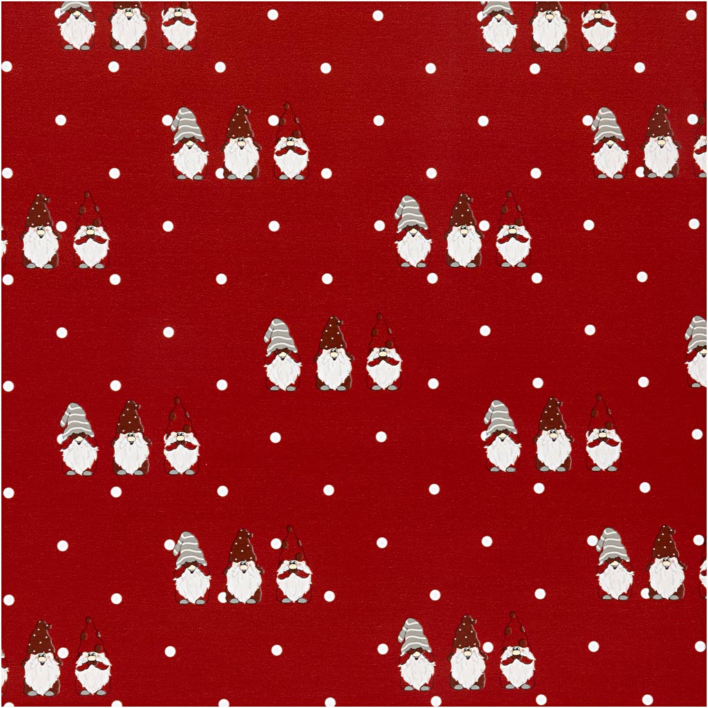 Inpakpapier, scandinavische kerstkabouter, b: 50 cm, 80 gr, rood, 100 m 1 rol