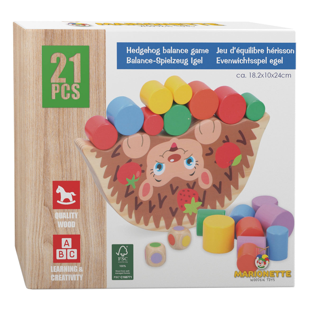 Balance-Spiel „Igel“ aus Holz, 21-teilig.