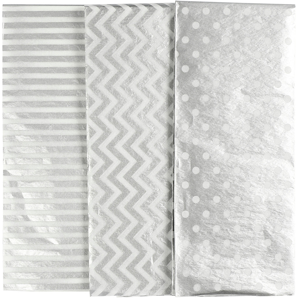 Creativ company creotime tissuepapier met print 50 x 70 cm zilver 6 stuks