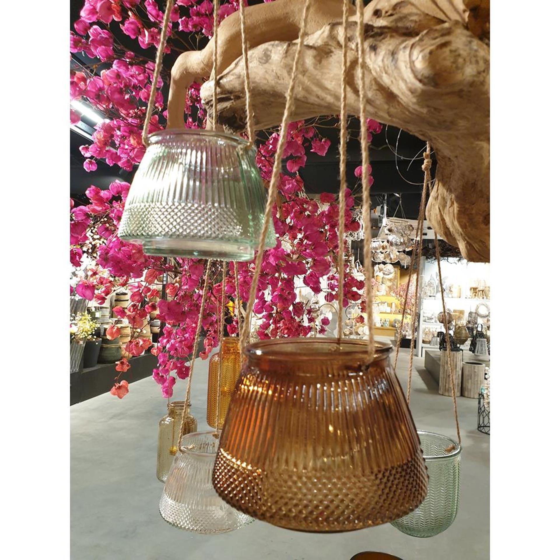 Hbx natural living hangende windlicht ø15xh10,5cm bruin