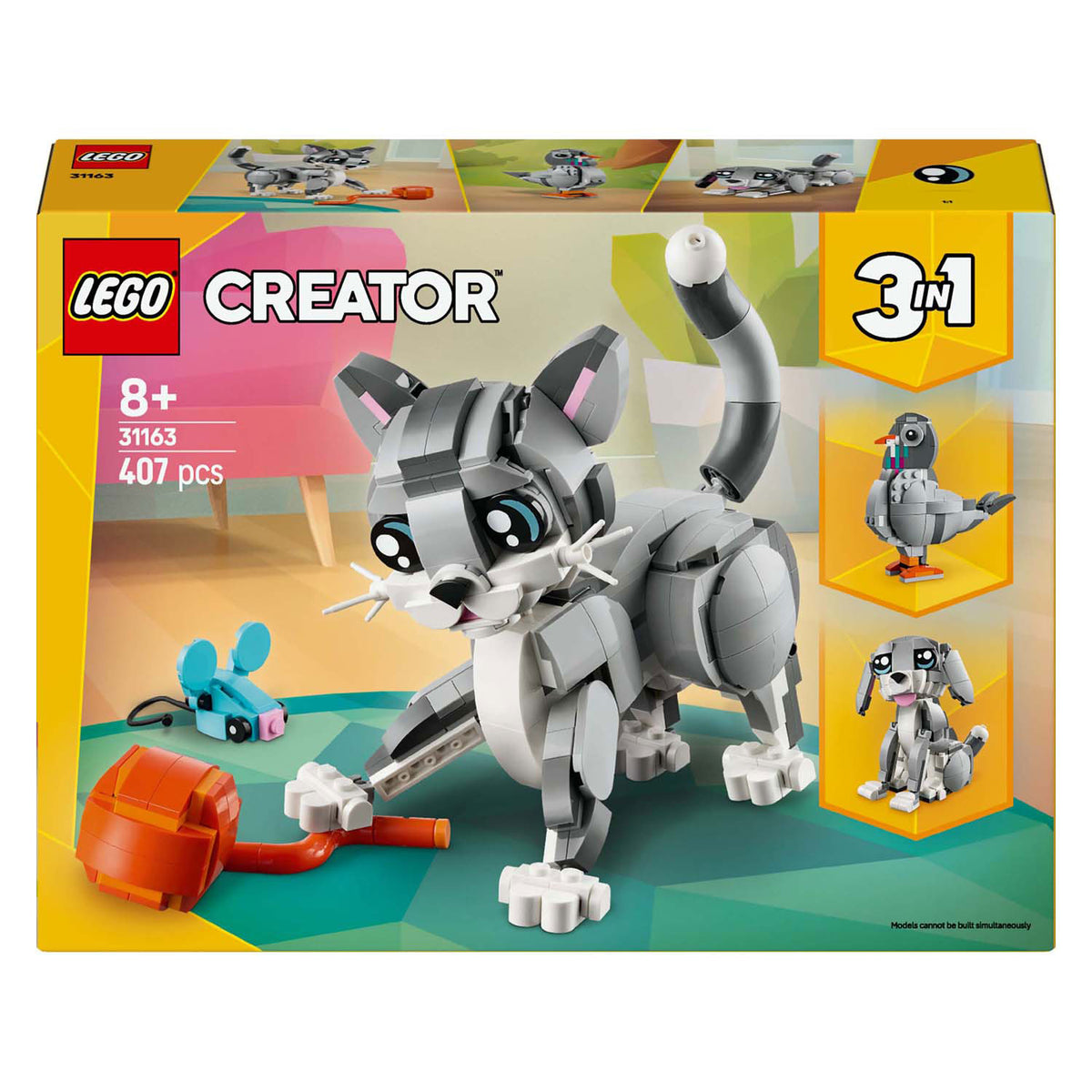 Lego creator 3in1 speelse kat, hond en duif speelgoed voor meisjes en jongens 8 jaar vanaf 31163