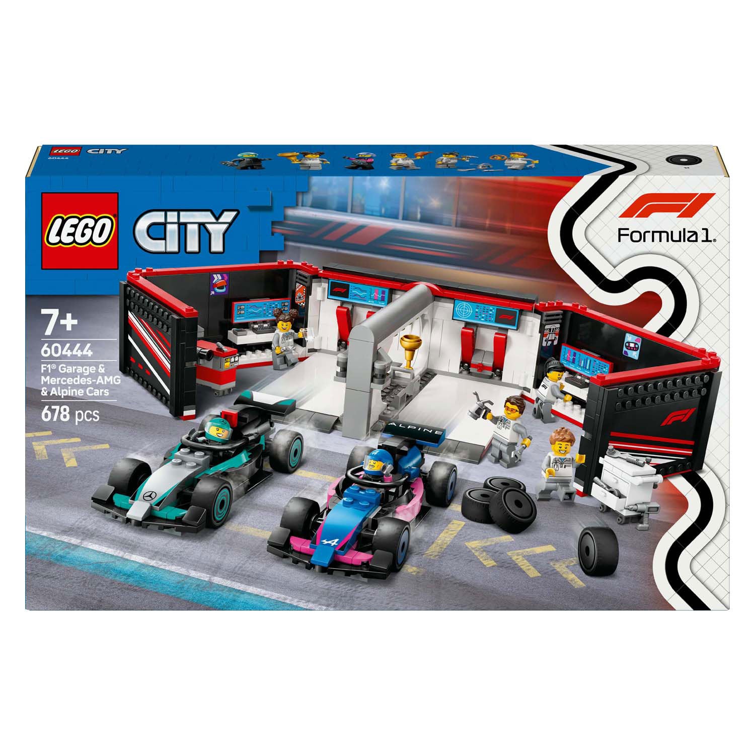 Lego 60444 city f1® garage met mercedes-amg en alpine auto's