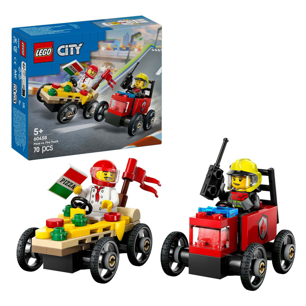 Lego city 60458 raceautopakket: pizzabestelwagen vs. brandweerauto