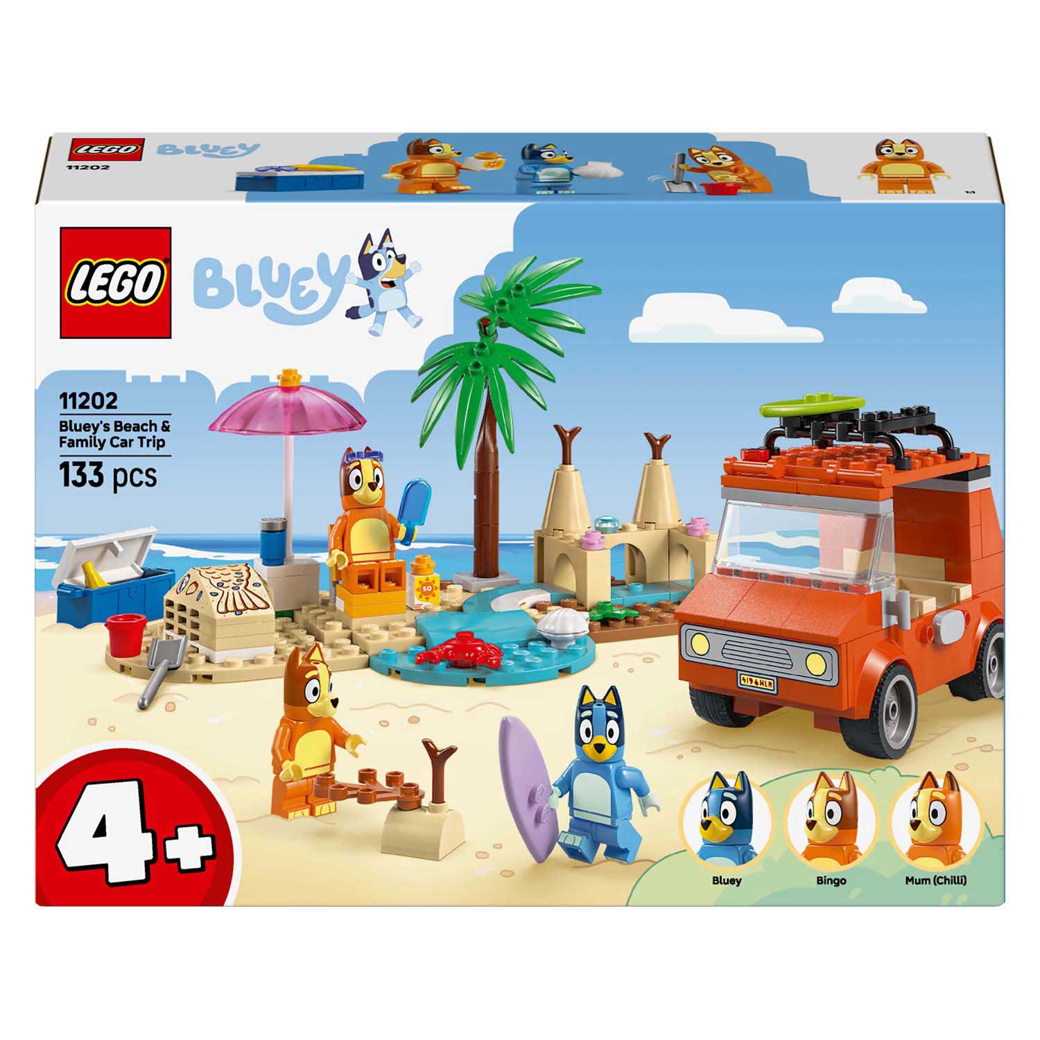 Lego bluey - bluey's autorit naar het strand constructiespeelgoed (11202)