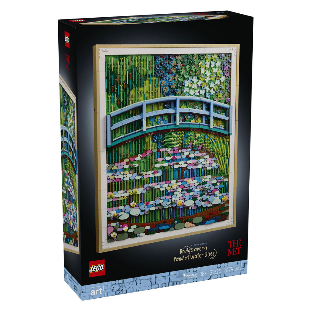 Lego art 31220 brug over een vijver met waterlelies