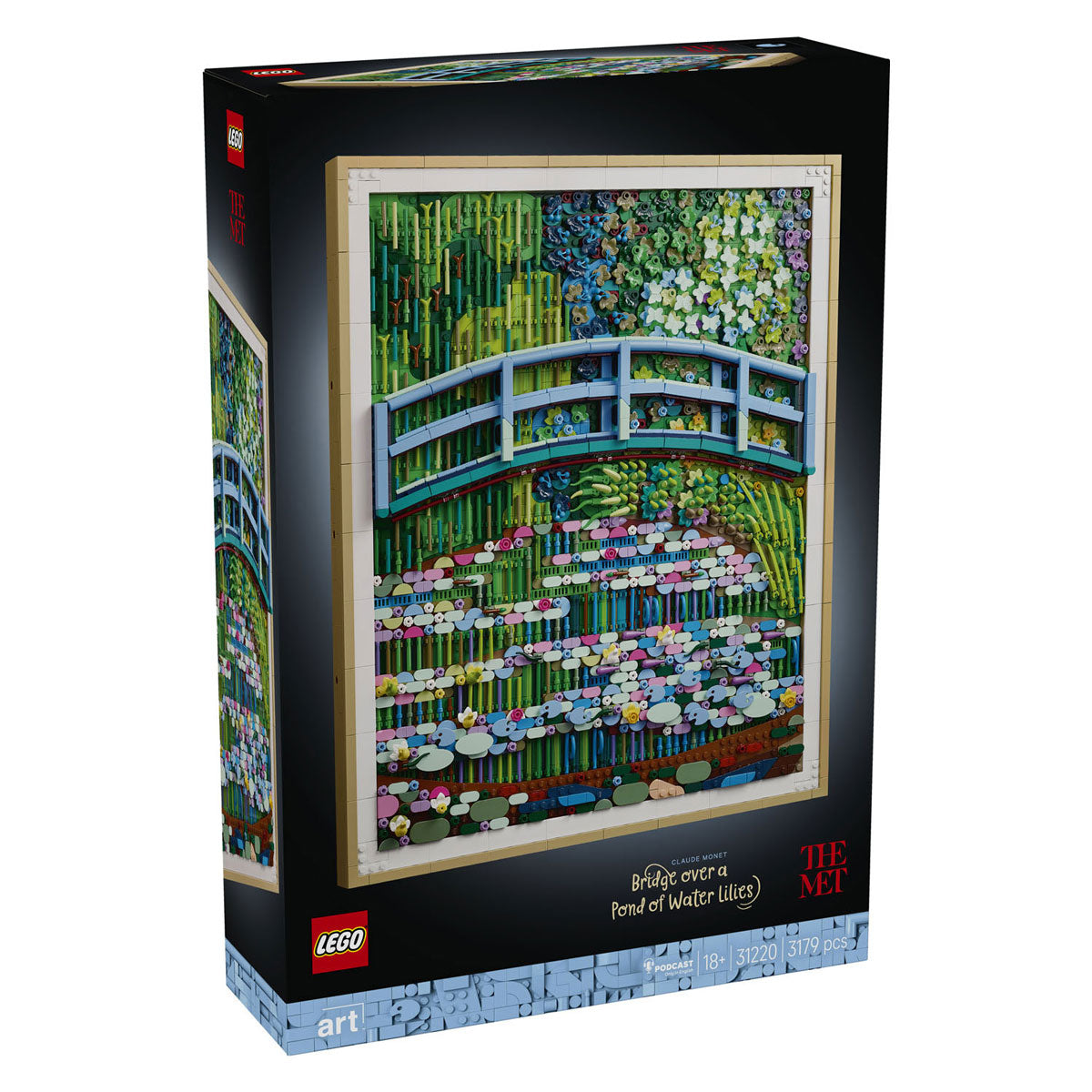 Lego art 31220 brug over een vijver met waterlelies