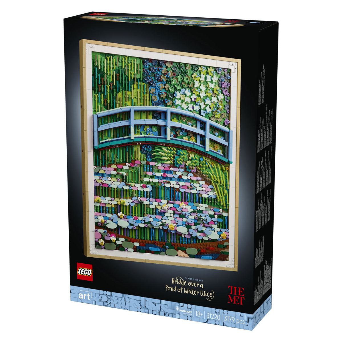 Lego art 31220 brug over een vijver met waterlelies