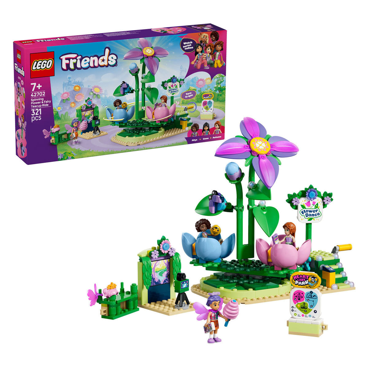 Lego friends 42702 draaiende theekopjesattractie met bloementhema