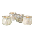 Boltze home theelichthouder glas caszina met glitterhanger h7,5cm dia8cm zilver beige