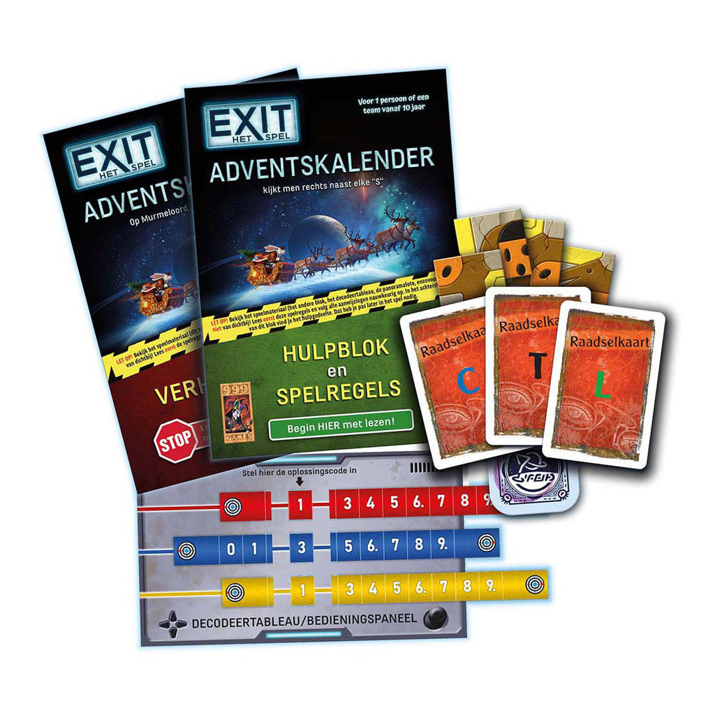 999Games 999 Games Exit Adventskalender: Das intergalaktische Rennen Brettspiel (Niederländisch, 1 Spieler, 24 Tage, ab 10 Jahren)