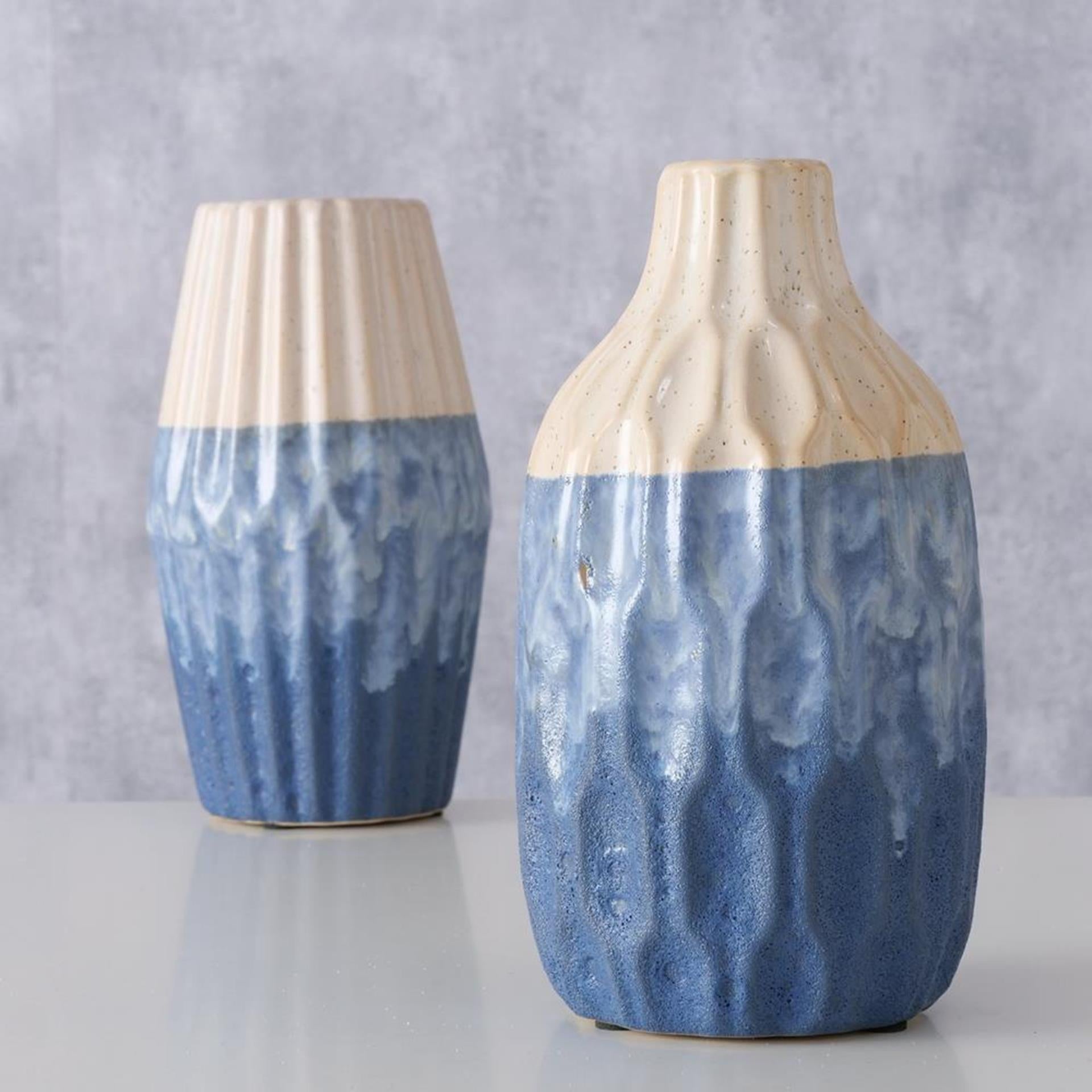Boltze home vaas aardewerk blauw h21cm 2 assorti