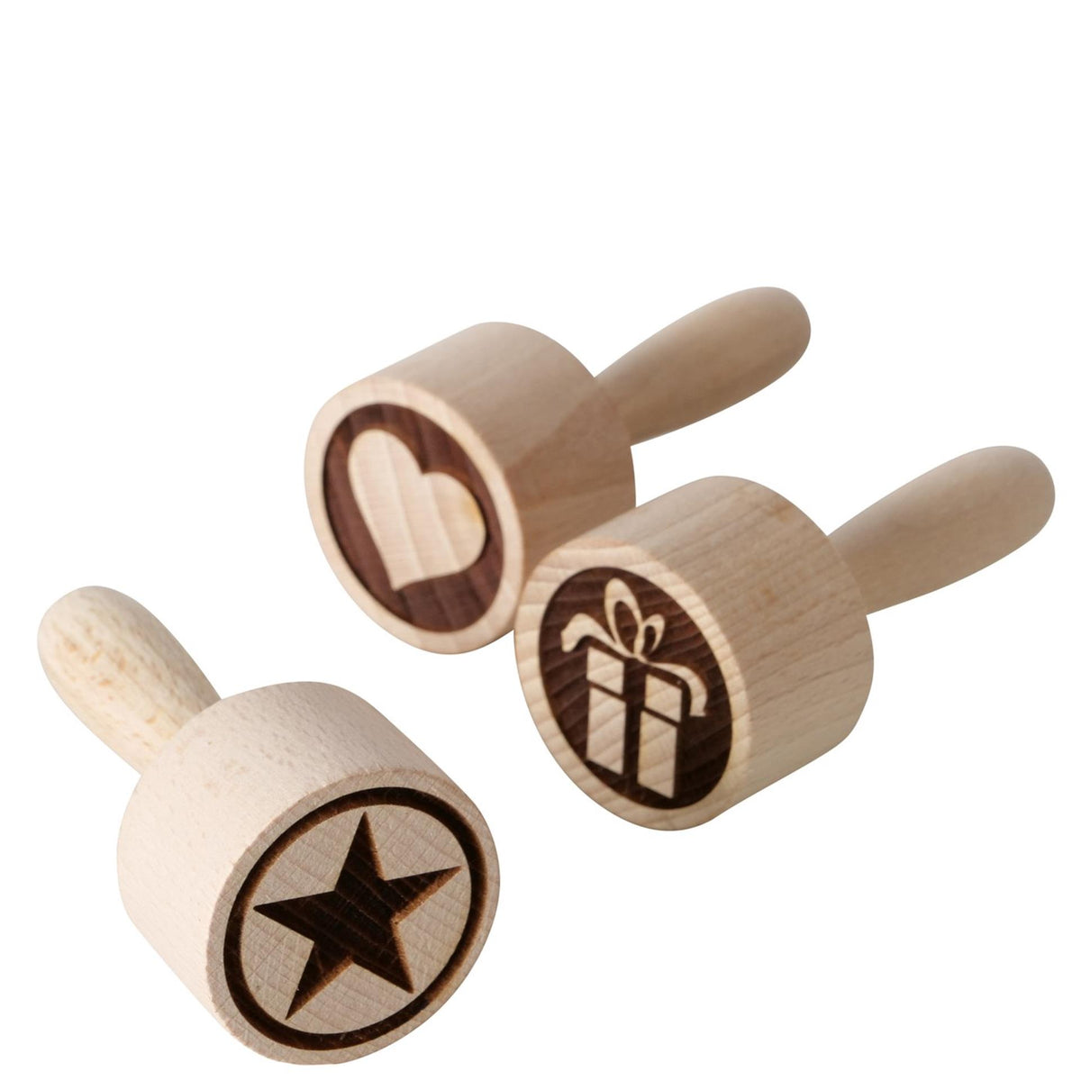 Boltze home koekjesstempel dia 8cm gemaakt van beukenhout met kerstafbeelding set a 3