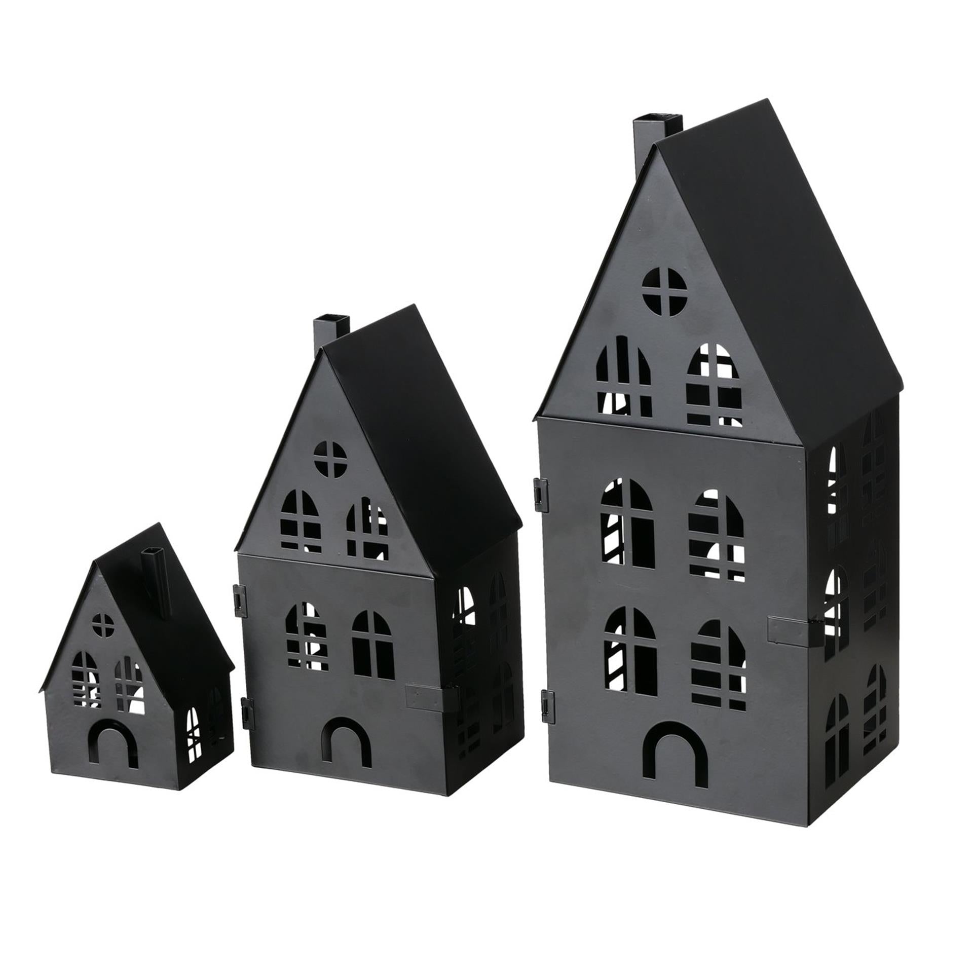Boltze home lantaarnset dover huis 3-delig l8-12-12cm b7-10-13cm h13-24-35cm zwart