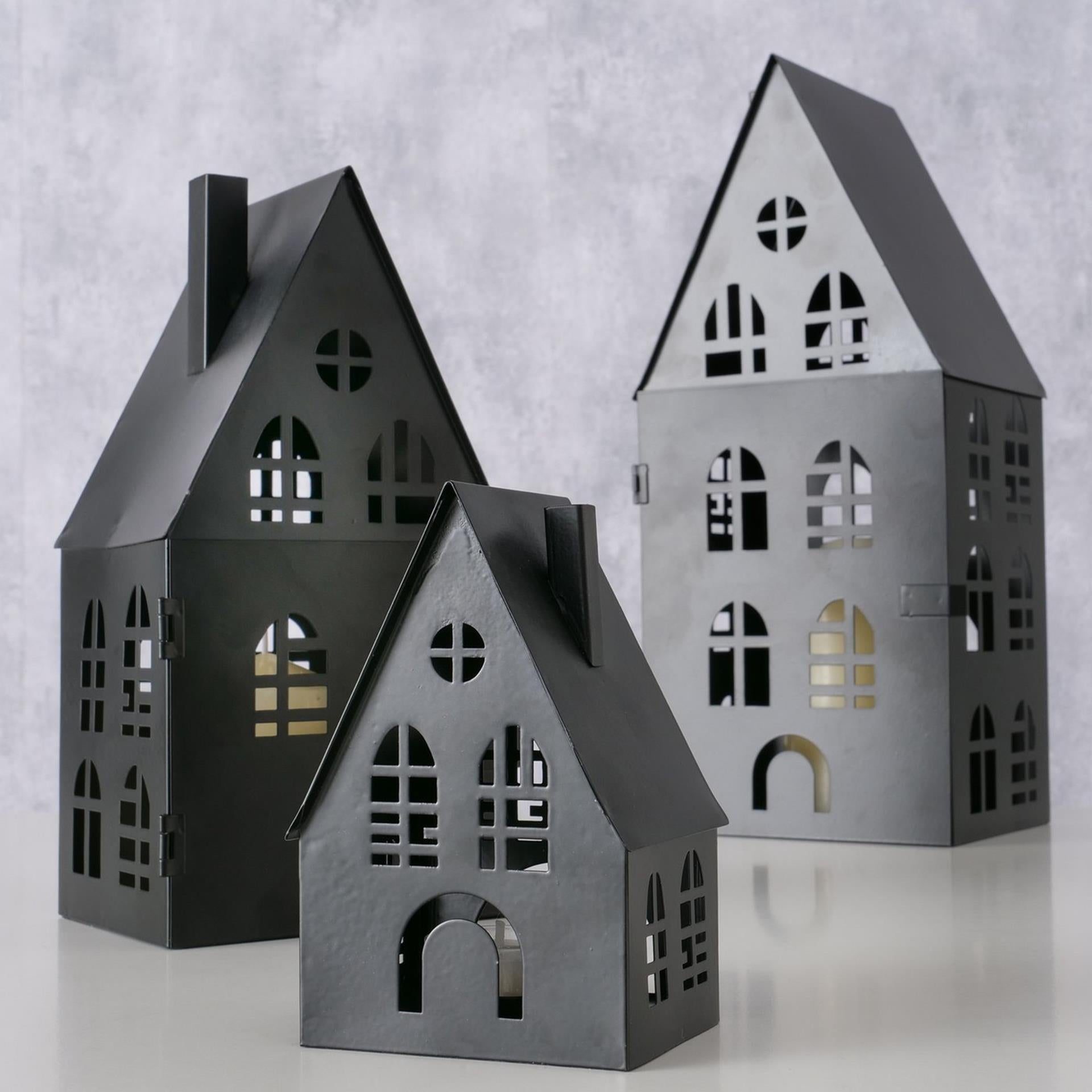 Boltze home lantaarnset dover huis 3-delig l8-12-12cm b7-10-13cm h13-24-35cm zwart