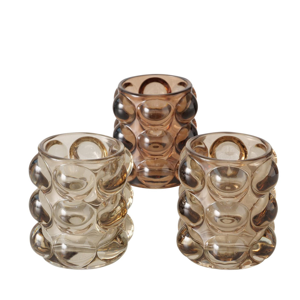 Boltze home theelichthouder h9 cm bruin 3 assorti