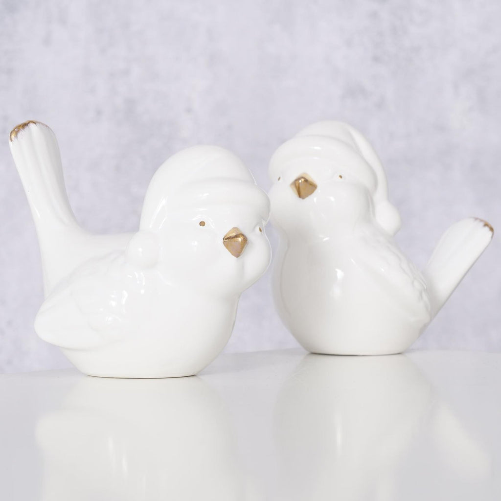 Boltze home vogel ville dolomiet h9cm wit goud met kerstmuts