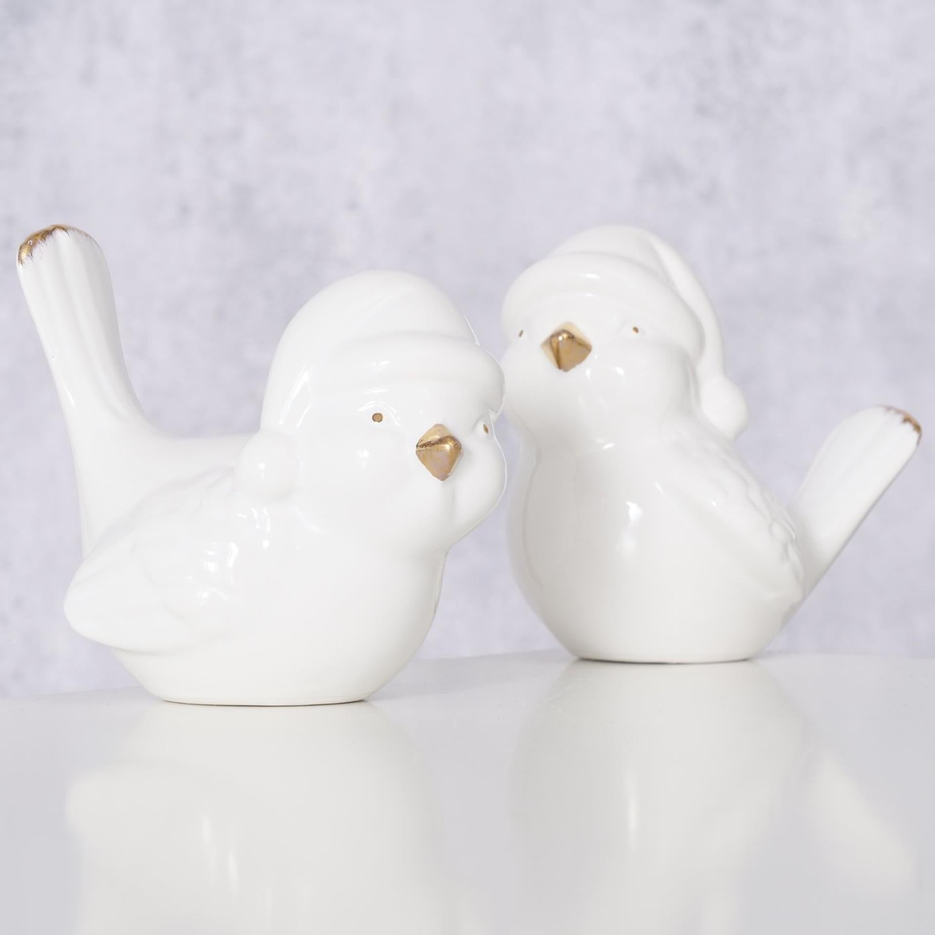 Boltze home vogel ville dolomiet h9cm wit goud met kerstmuts
