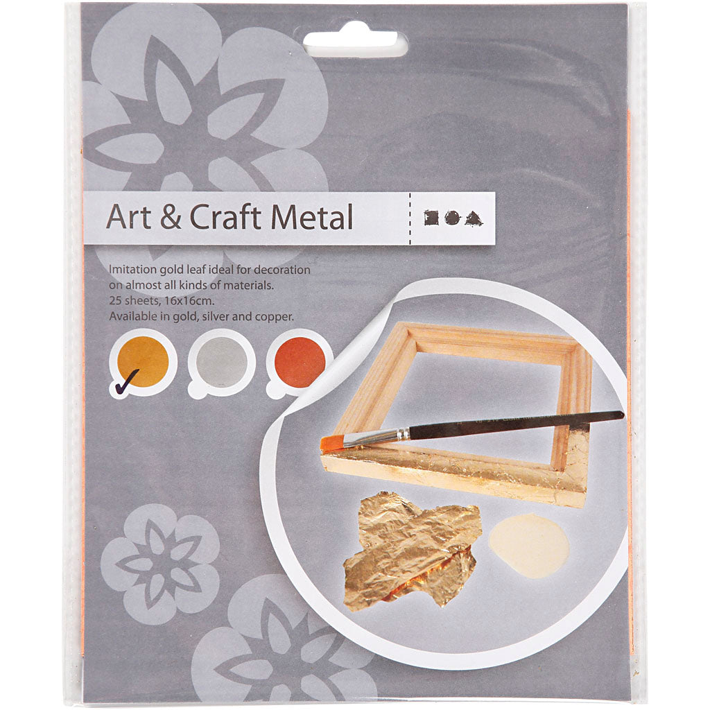 Creativ Company Imitations-Metallblatt, Blattgröße 16 x 16 cm, Gold, 0,625 m², 25 Blatt, 1 Schachtel