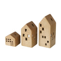 Boltze home theelichthouder huis hans 3-delig dolomiet h7,2-18,2cm b6,5-7,2cm hout-look bruin
